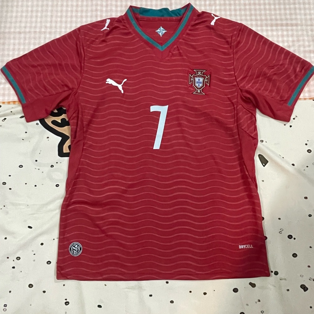 Puma Red Portugal Soccer Jersey with Green Trim and White Accents - Picture 1 of 11